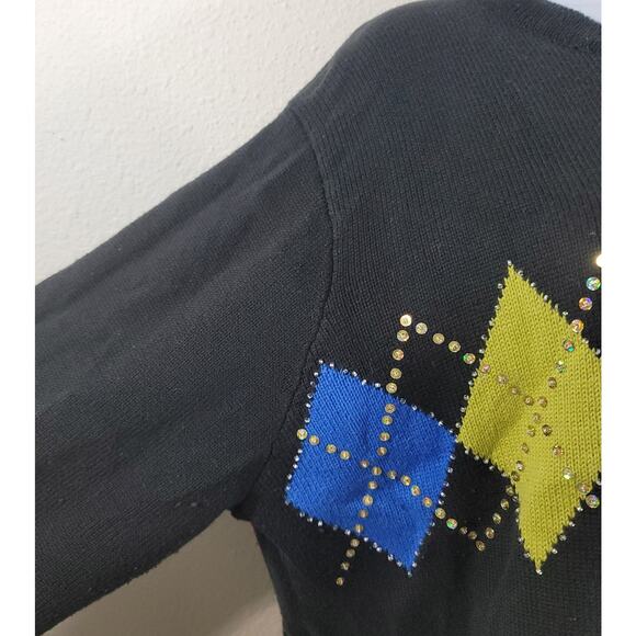 Jack B Quick Black Pink Blue Yellow Button Up Cardigan Sweater 1XL Lightweight - Picture 2 of 5